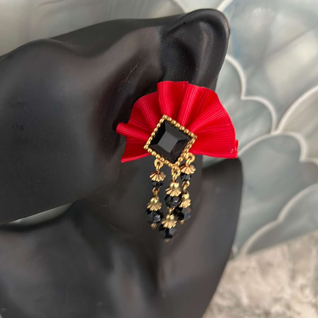 Red Fan Clip On Earrings Red Fan Clip On Earrings